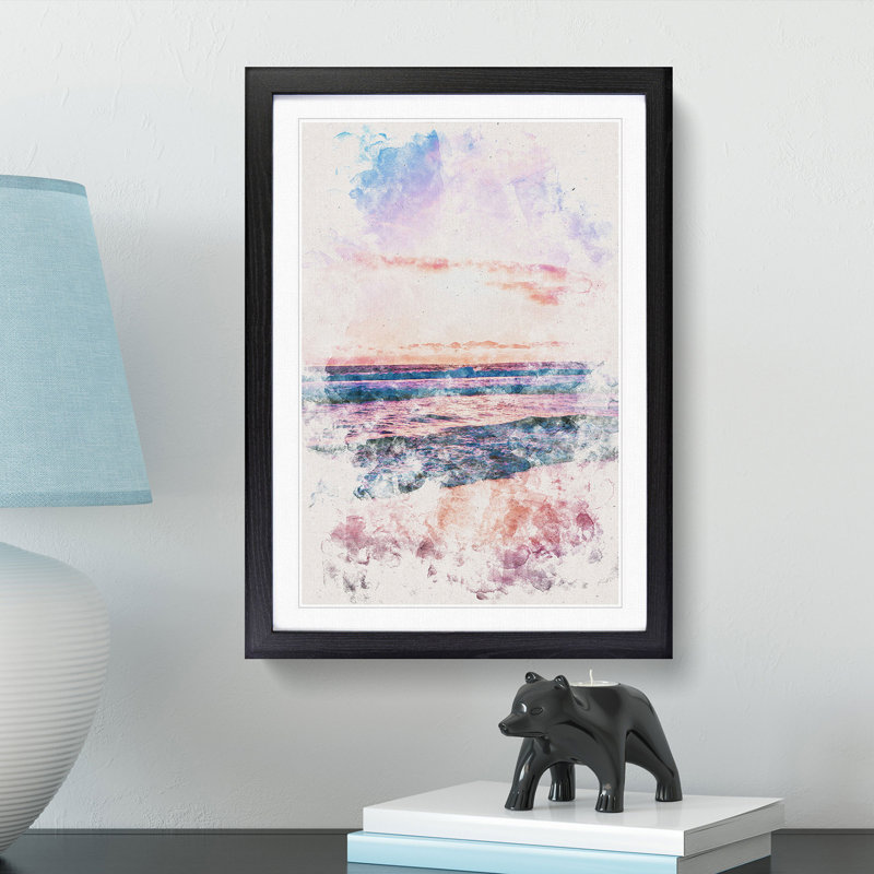 Pink Beach - Picture Frame Painting Print, 87cm H x 62cm W x 2cm D, Black Framed