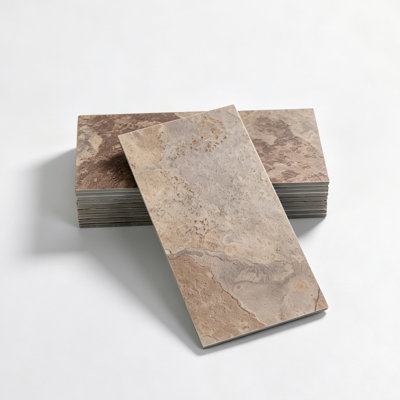100-Pack 2.95in. x 5.91in. Self-Adhesive Khaki Beige Marble Tile Wallpaper, Waterproof Stone Texture Wall Stickers, Peel and Stick Backsplash Tile for Bathroom, Kitchen, Stove, Cabinet Decor