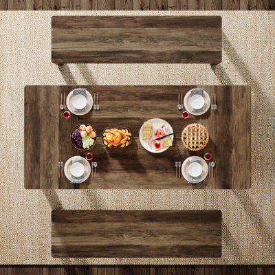 Ensemble de table de salle à manger 3 pièces avec 2 bancs, table de cuisine en bois de ferme avec 2 bancs