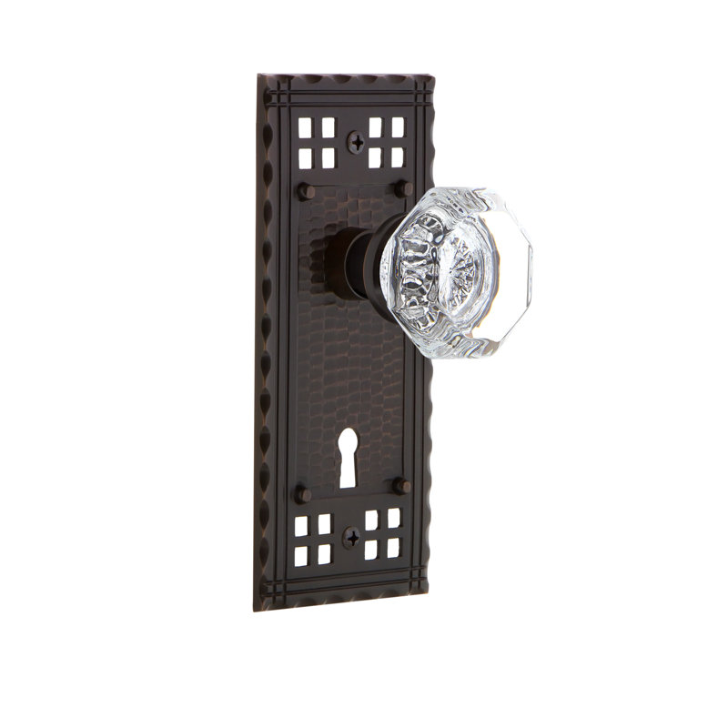 Assiette artisanale avec trou de serrure décoratif et bouton de porte Waldorf, Bronze intemporel, 2 3/4 po