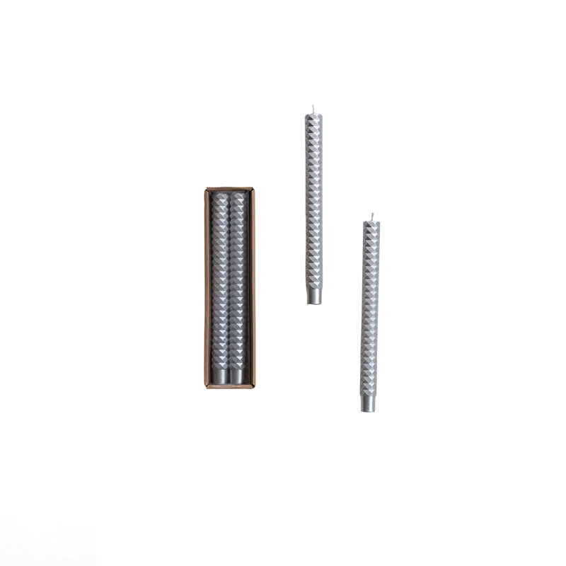 Ensemble de 2 chandelles à facettes non parfumées en boîte, Argent argent