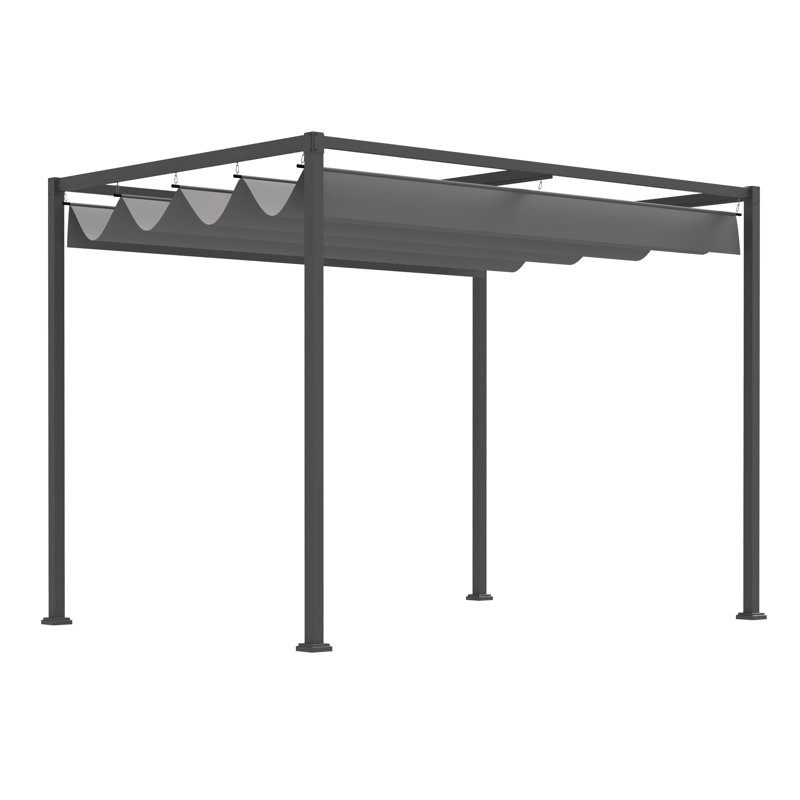 3x2m Wall Mounted Retractable Pergola, Garden Shelter Sun Shade Canopy With Metal Frame, Uv Resistant, Grey
