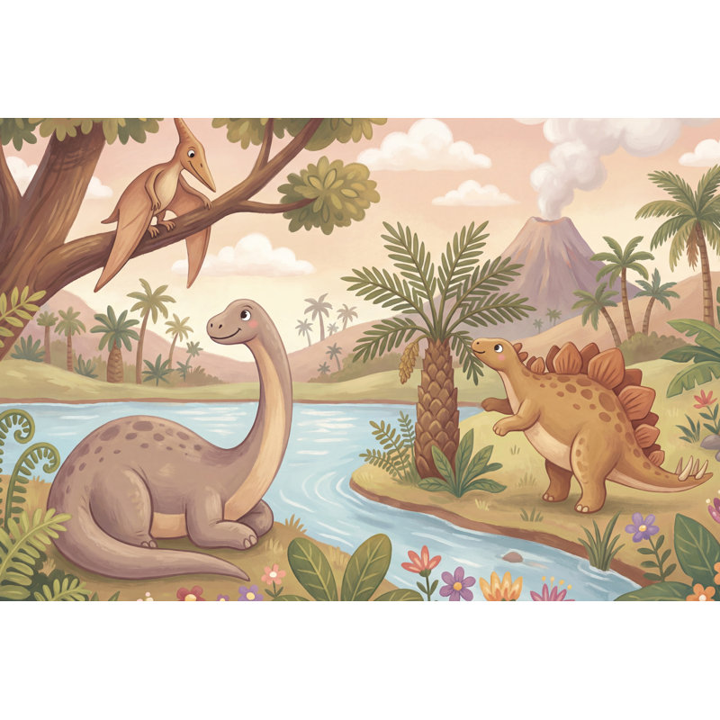 Papier peint dinosaure paysage volcanique, 100 po x 96 po, Non tissé non collé
