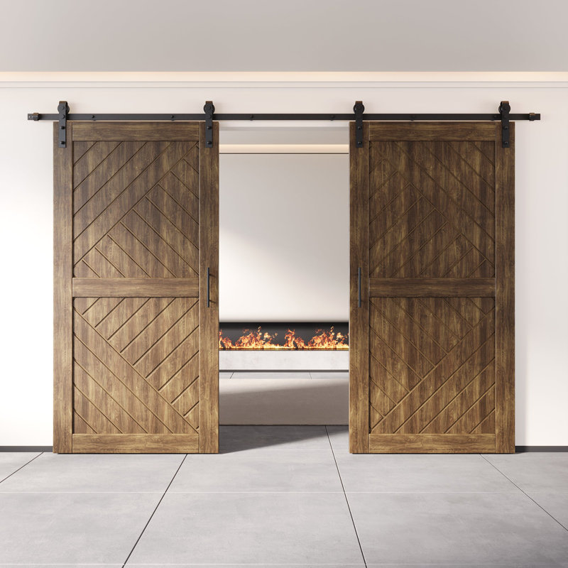 Portes de grange à motif géométrique non assemblé et fini en noyer foncé 26 po x 80 po Homacer de Homacer, 26" x 80"