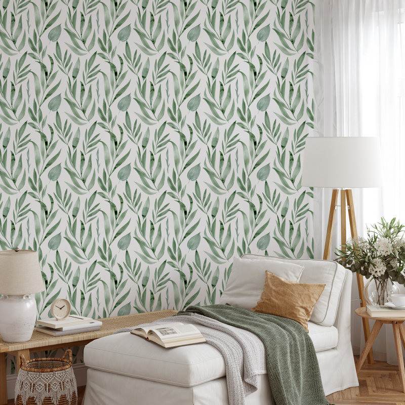 Papier peint amovible Luxury Green Tropical Leaves, L 24 po x L 100 po
