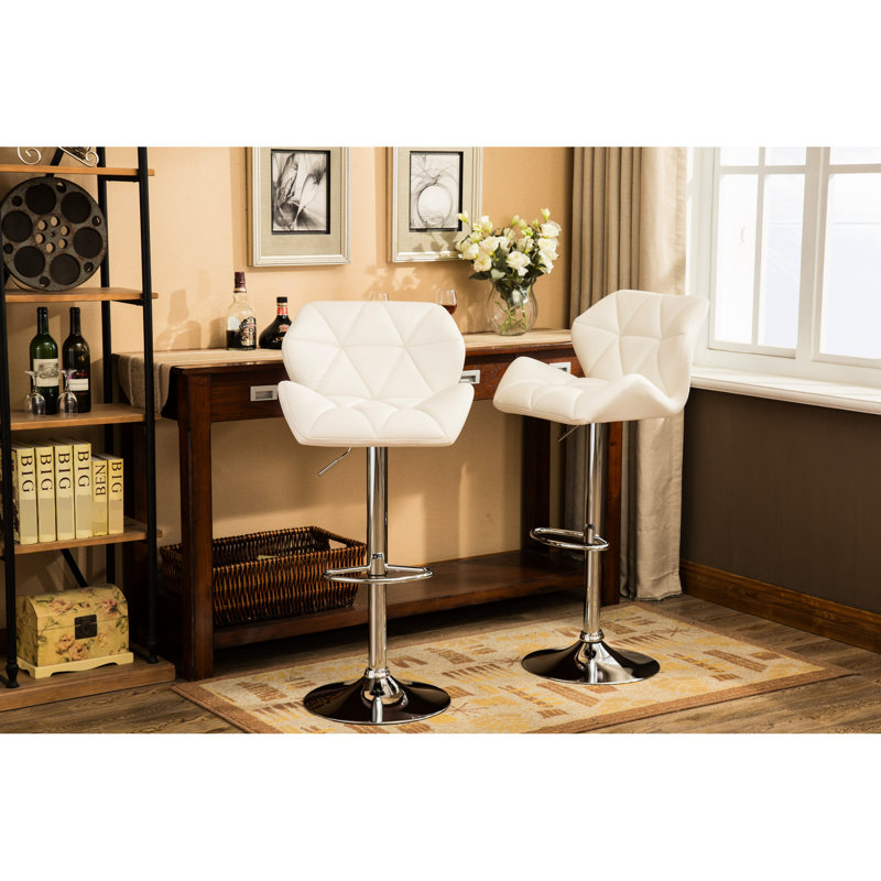 2 tabourets blancs contemporains - hauteur réglable hydraulique, siège en cuir de polyuréthane, repose-pieds pour une assise détendue et confortable, tabourets de bar, hauteur réglable, très confortable