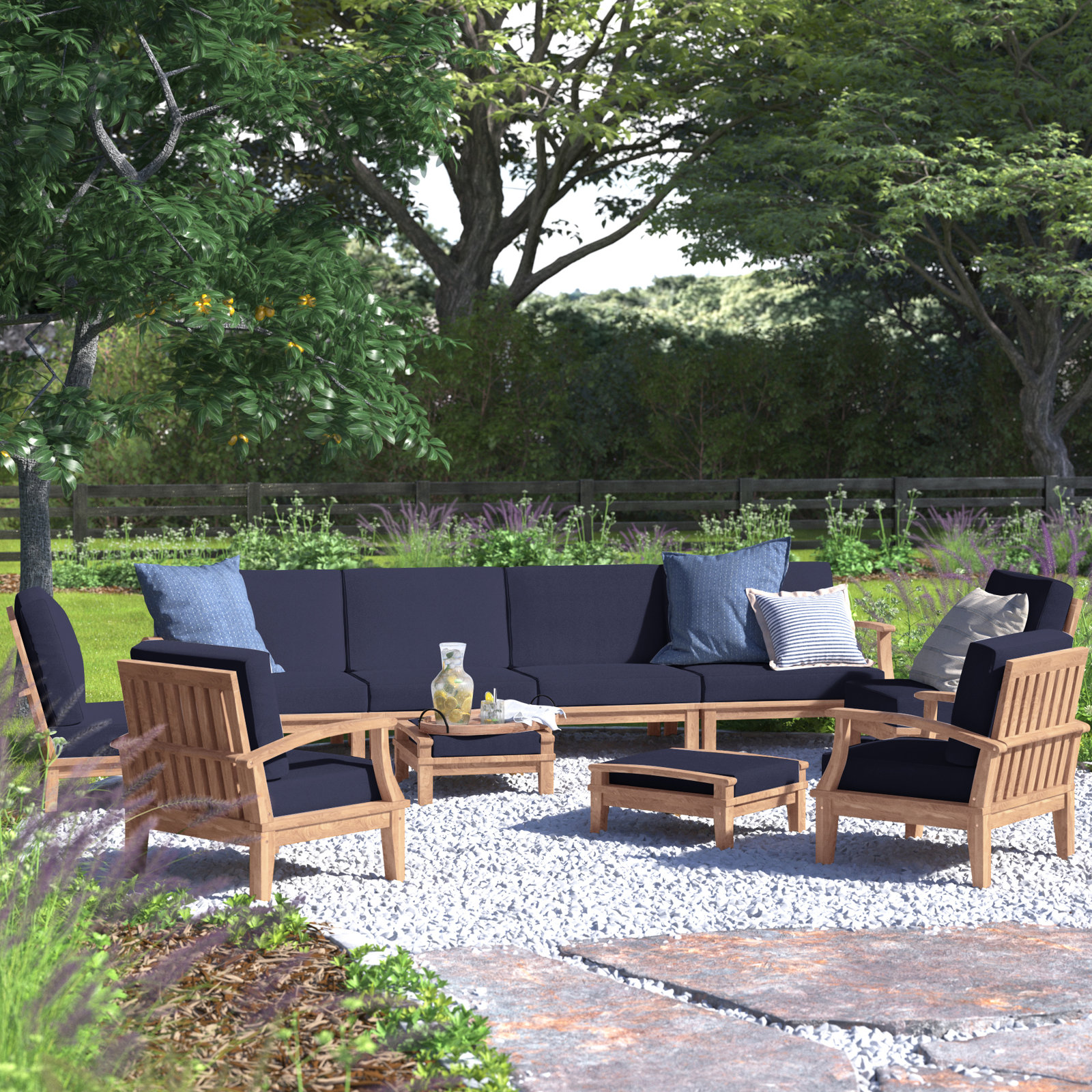 Marina 8-Person Teak Patio Seating Group, Navy