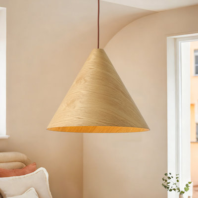 1-Light Modern Rustic Cone-Shaped Wood Grain Pendant