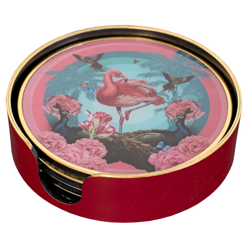 LLB- Round coaster set fo 4 Flamingo-go