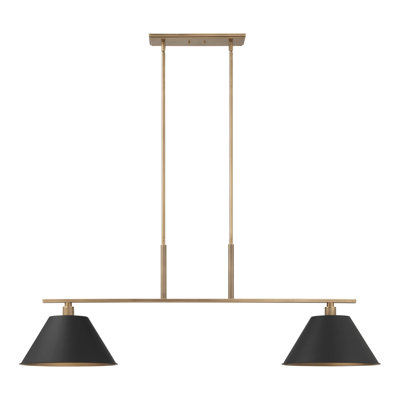 Schwarz 60-inch 2-light Natural Brass Linear Chandelier with Matte Black and Gold Metal Shades