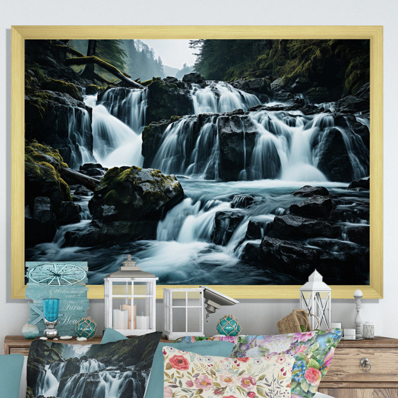 Cascade éternelle II - impressions sur toile paysages, H 16 po x l 32 po x P 1 po, Cadre doré à une seule photo