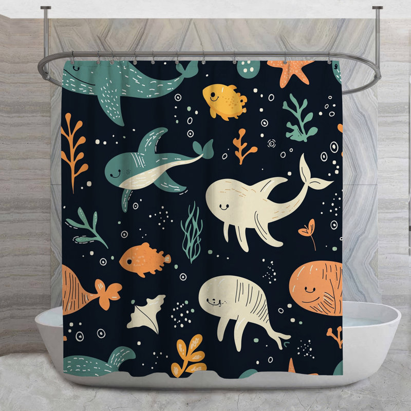 Rideau de douche Sea Creatures - Décoration de salle de bain aquatique nautique, H 93 po x l 70 po