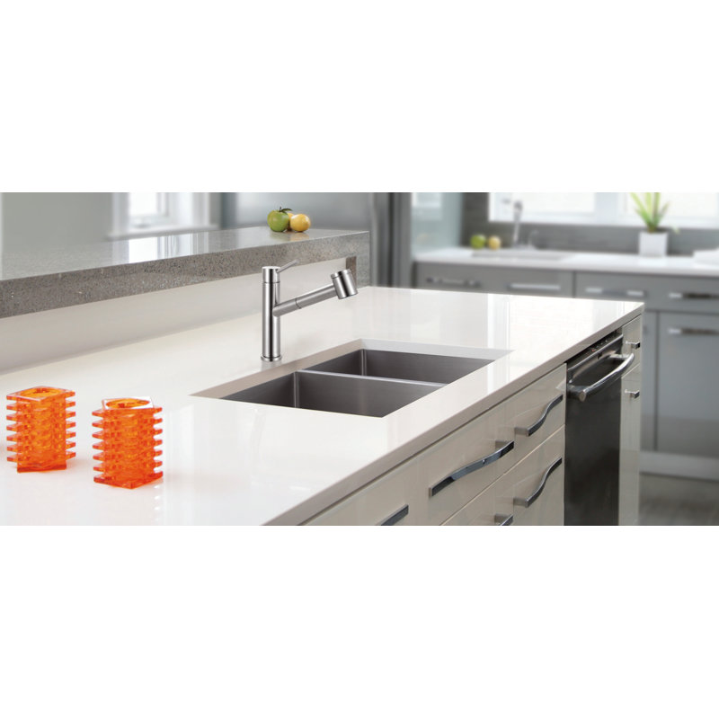 Compact 32" L x 18" W Undermount Double Basin Kitchen Sink