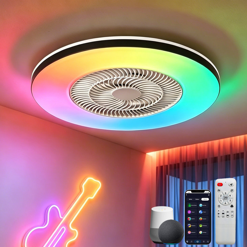 Makaiyla 20" Smart Dimmable RGB Indoor Ceiling Fan Lights with Remote/APP/Voice Control, 6 Speeds, Timer, Quiet DC Motor