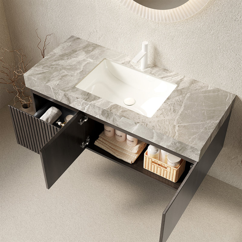 Meuble-lavabo de salle de bain 48 po MURI, Espresso, 48", Gris clair