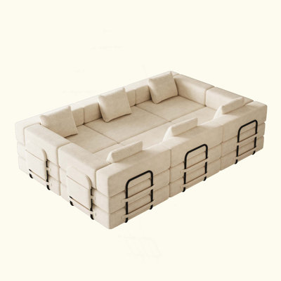 Canapé-lit pliant 6 places, canapé en velours côtelé avec poches et coussins de rangement latéraux, canapé-lit pliant confortable pour le salon, la chambre à coucher et le bureau, canapé moquette.