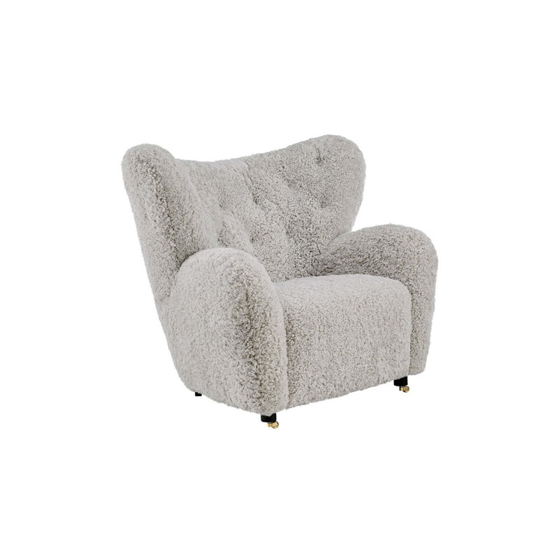 Fauteuil d'appoint Misty, Gris véritable fourrure / laine