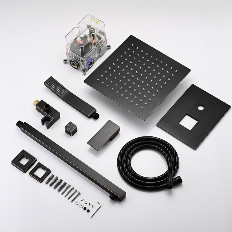 Oil-rubbed Bronze Shower With 10" Natural Rainfall Head And Handheld Wand For Bath Bathroom System & Faucet In Wall Mount