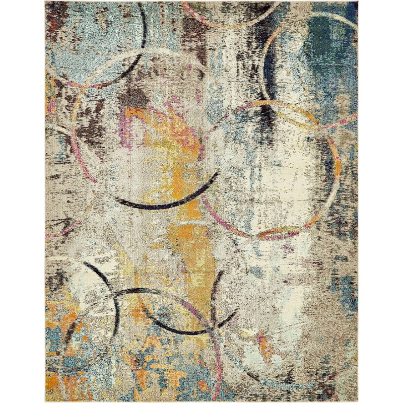 Tapis à motif abstrait beige Dews, Rectangle 8 pi x 10 pi