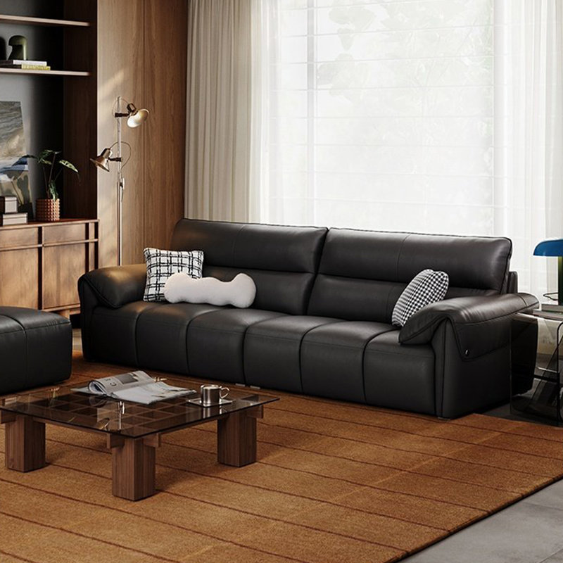 Genuine Leather Modular Sofa cushion Fourseat, H 34,65 po x l 96,46 po x P 39,37 po, Noir