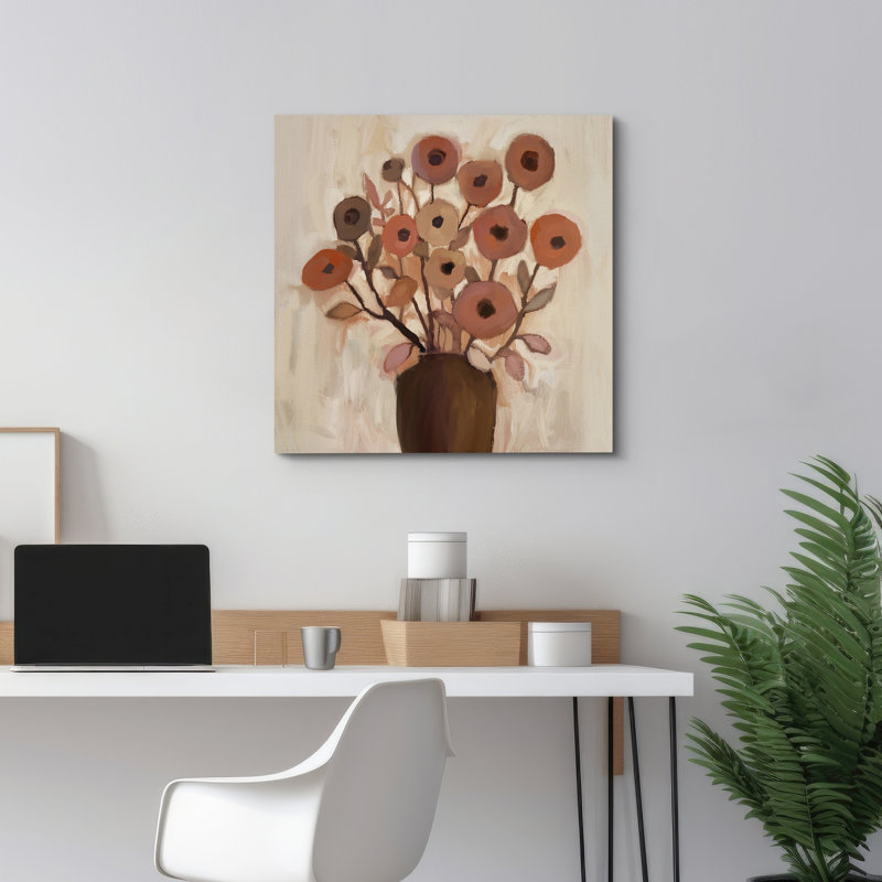 Plante botanique abstraite brune dans le vase, H 12 po x l 12 po, Toile tendue