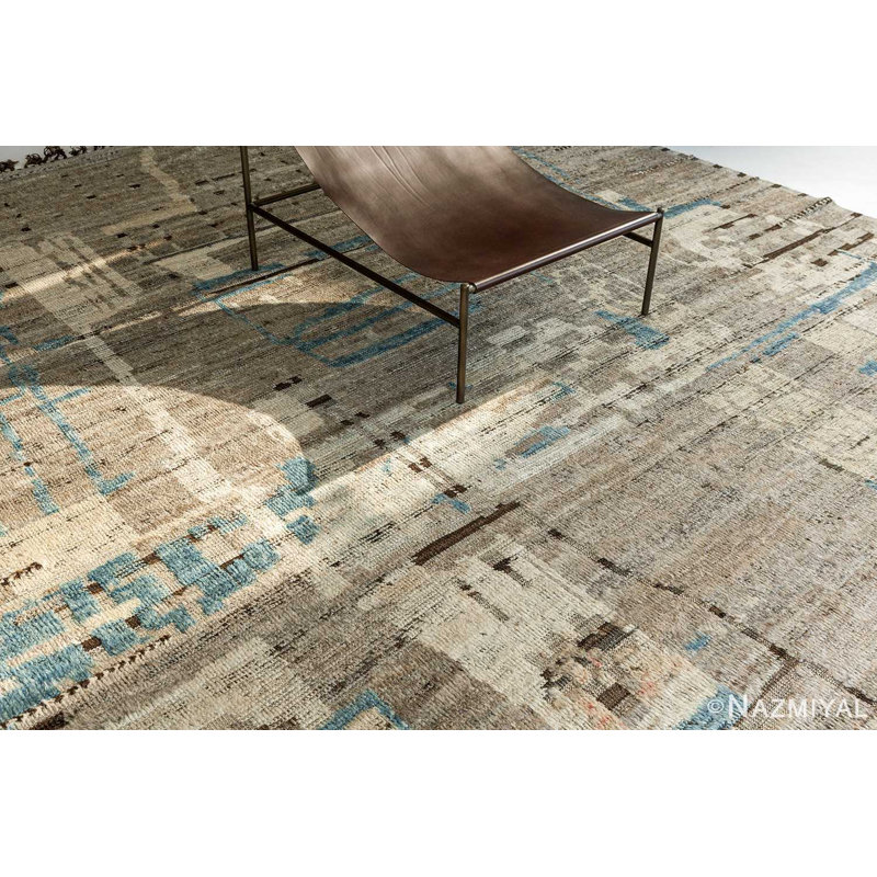 Tapis moderne taupe et bleu délavé