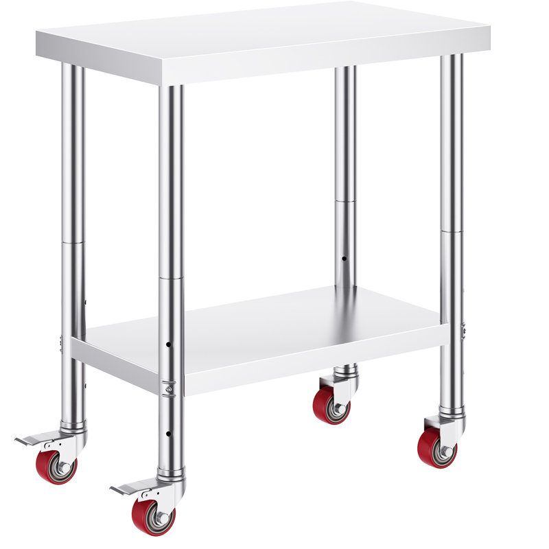 Table de travail robuste en acier inoxydable de 30 po x 18 po x 34 po avec tablette réglable à 3 niveaux et frein à roulettes pour la préparation des aliments dans la cuisine