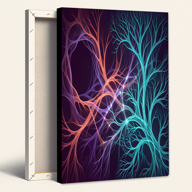 Toile abstraite orange et cyan, H 20 po x l 30 po
