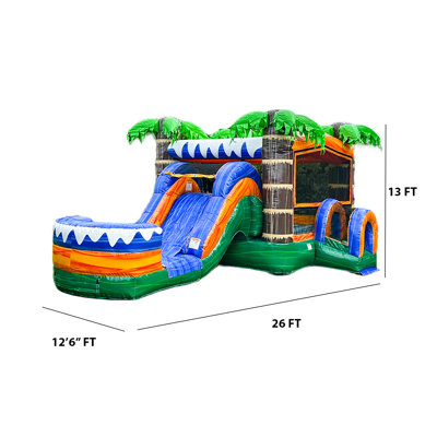Château gonflable avec glissade XJUMP 12,6 pi x 26 pi x 13 pi Tropical