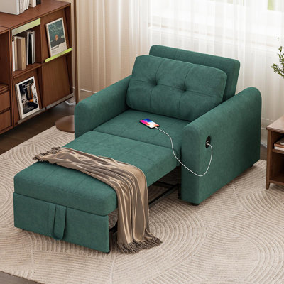 3 In 1 Accent Chairs Bed, Convertible Sleeper Chair Bed With Usb & Type-c Ports, Side Pocket, Pull Out Accent Chairs Bed Linen Armchair With Adjustable Backrest For Living Room/apartment/small Space
