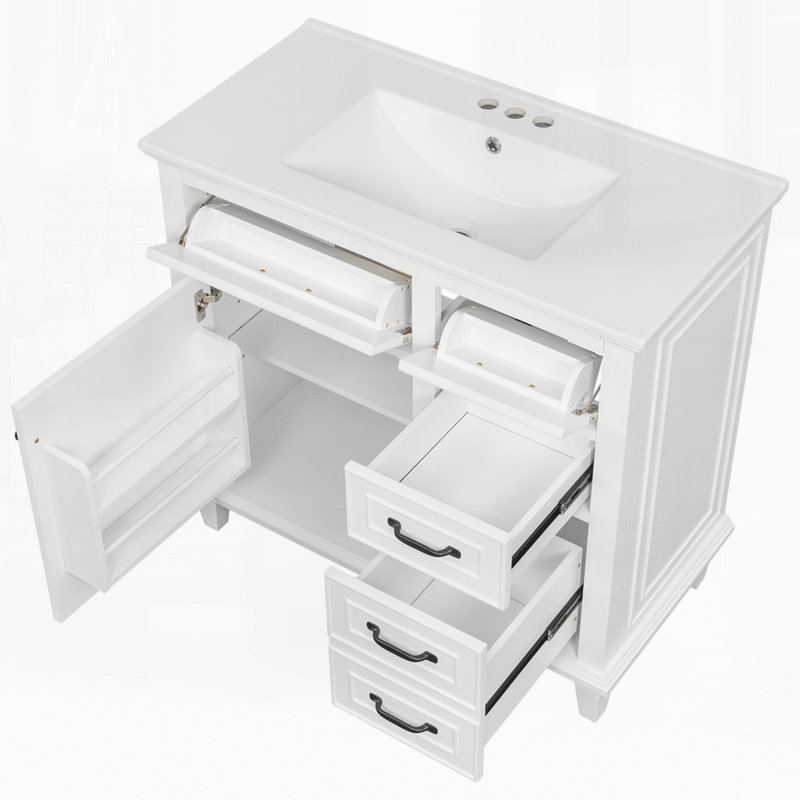 Meuble-lavabo 36 po avec lavabo en céramique, Blanc