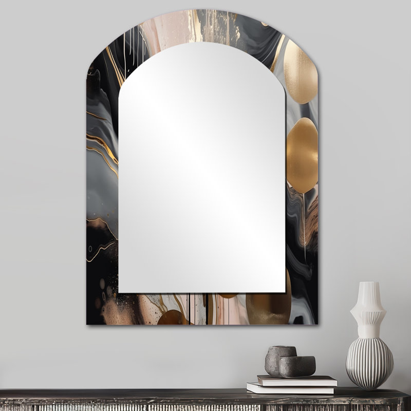 Miroir mural gris et doré captivant, 34 po x 25 po