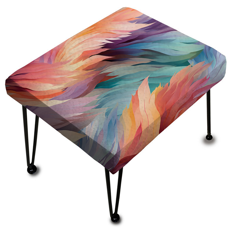 Plumes ikat éthéré pêche et vertes - Repose-pieds rectangulaire abstrait