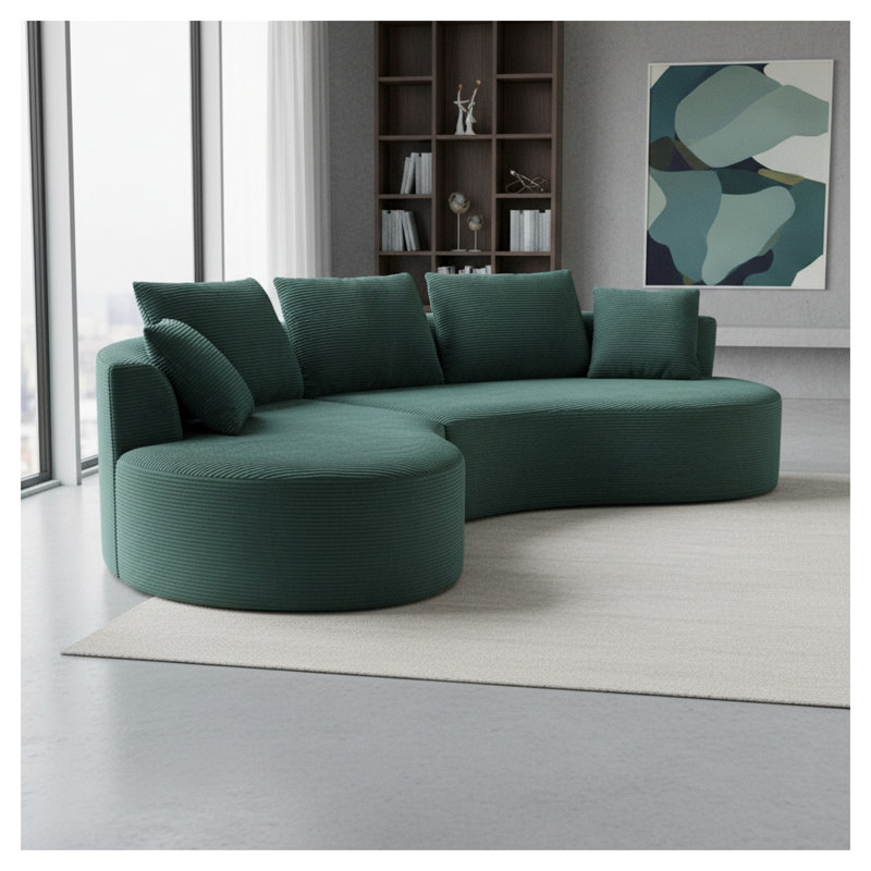 Ensemble de canapé modulaire courbé modulaire avec méridienne, revêtement en velours côtelé vert foncé, meubles de salon 2 pièces