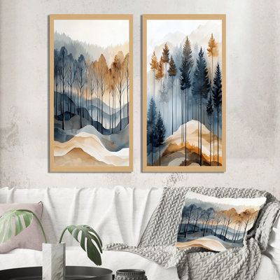 Ambre Brume Boisée I - Ensemble de 2 grandes décorations murales Forêt