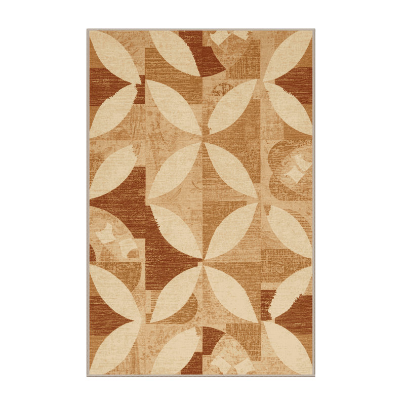 Machine Washable Easton Arepas Global Inspired Block Print Rug in Brown – Beige Binding, 8x10
