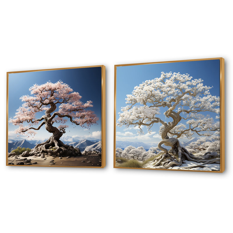 Bonsai érable - ensemble de 2 carrés en érable carré, H 16 po x l 33 po, Cadre flottant doré