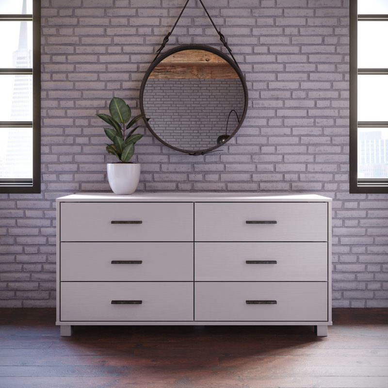 Ensemble de chambre configurable avec lit plateforme en bois massif Montauk, Blanc brossé