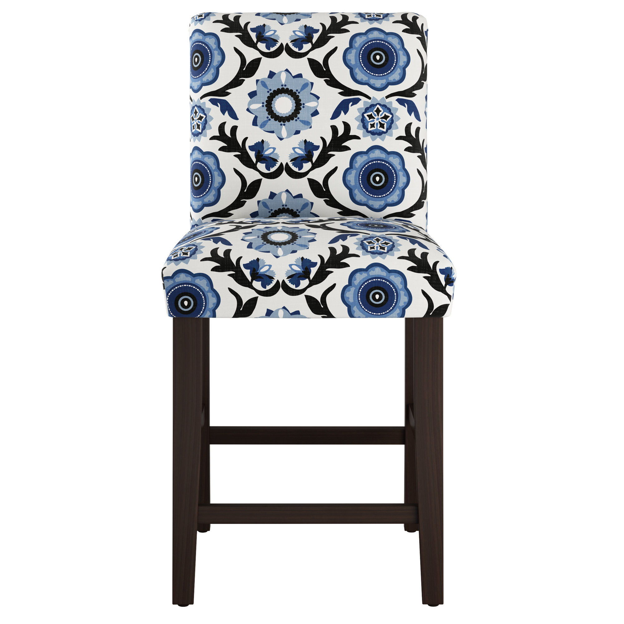 Sylva Upholstered Stool, Espresso, Tulum Blue, Counter Stool (26” Seat Height)
