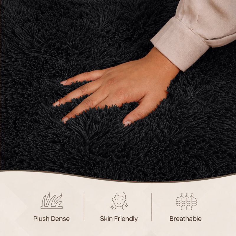 Aspire Homeware Black Shaggy Area Rug Soft Plush Indoor Carpet, Rectangle 120cm Width X 170cm Length