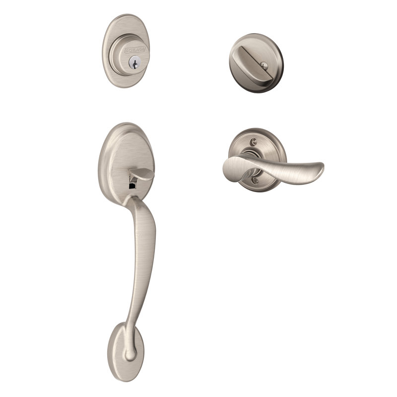 Plymouth Handleset with Single Cylinder Deadbolt and Champagne Door Lever and Rosette, Yes, Keyed Alike
