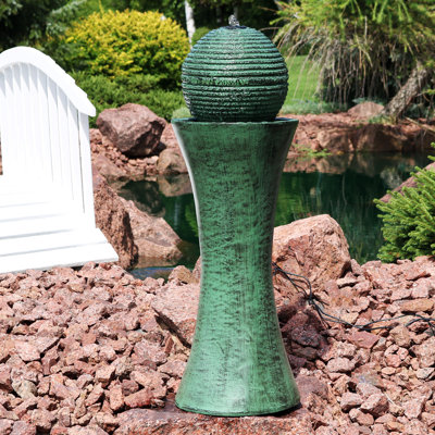 Yardley Weather-Resistant Modern Green Polyresin Solar Fountain with Battery