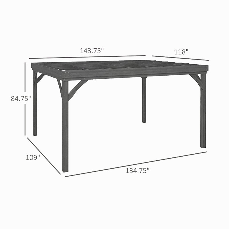 Pergola d'extérieur en bois, H 84,9 po x l 143,9 po x P 118,1 po, Gris