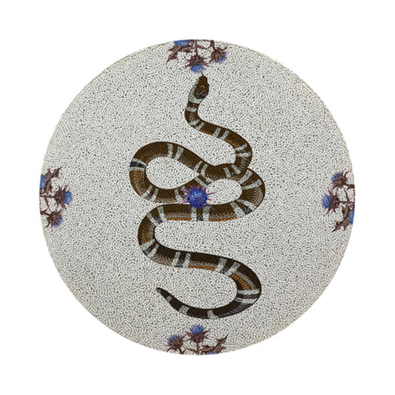 Thistle And Snake Round Pebble Placemat, Blue White