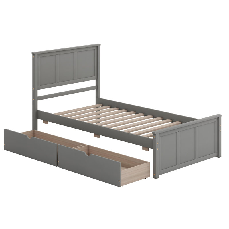 Lit plateforme avec rangement à 2 tiroirs, Gris