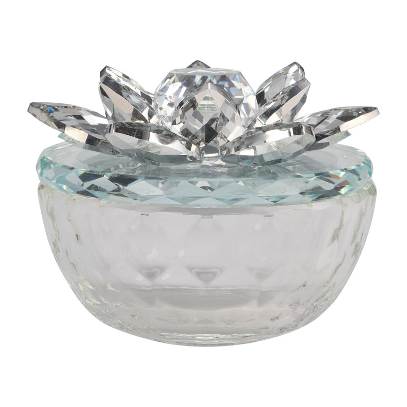 Glass Trinket Box, Silver, 3.25'' H X 4'' W X 4'' D