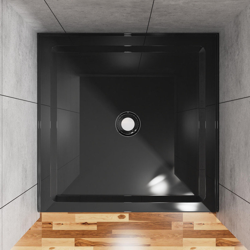 36"x36" Shower Base 3.5" Height Anti-slip Acrylic Centre Drain Single Threshold Shower Basin in Black