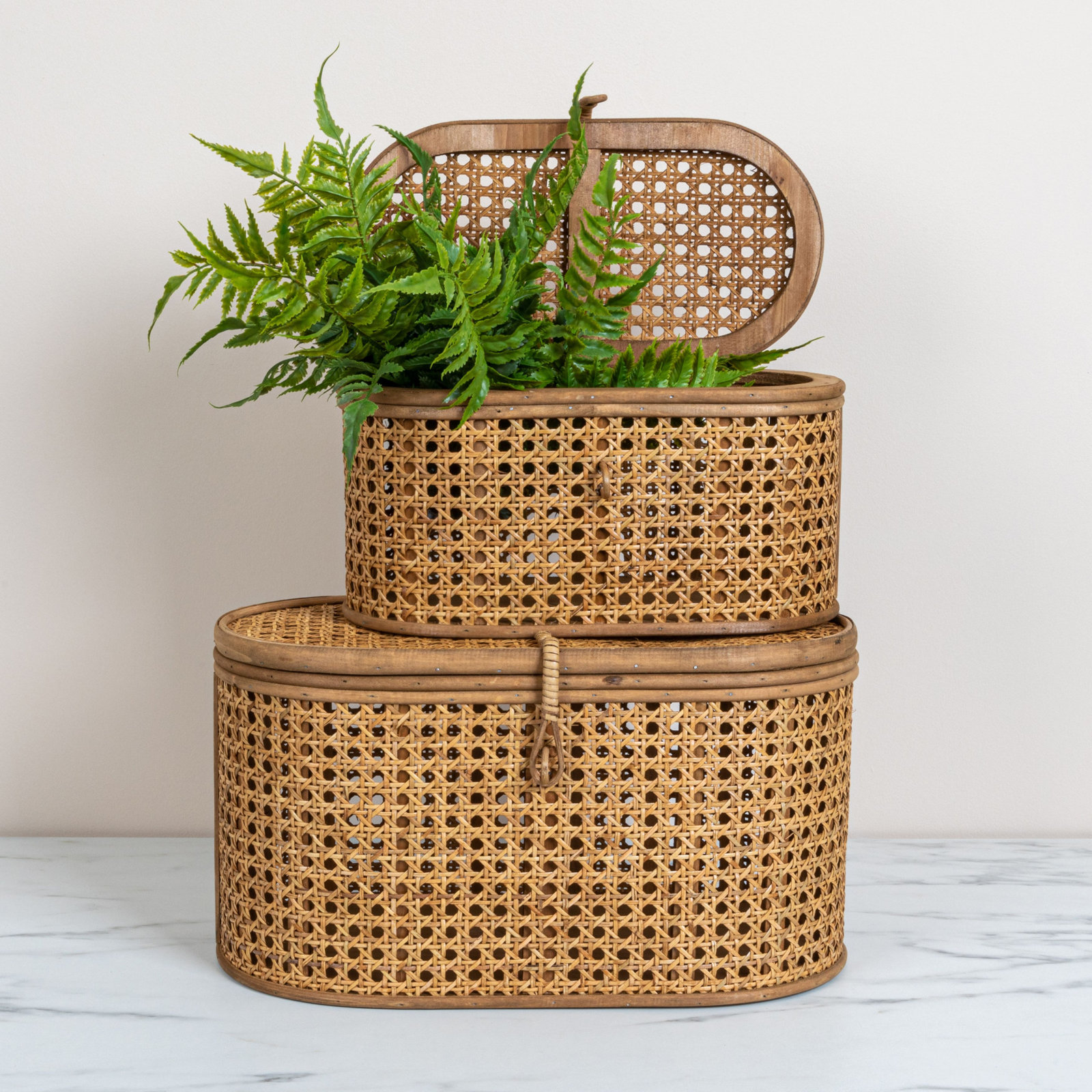 Edelie Coastal Rattan Decorative Basket - Set of 2, Natural