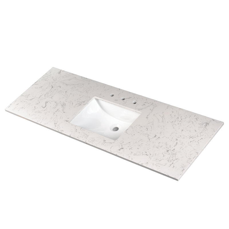 61 in. White Marble Bathroom Vanity Top with Double Sinks