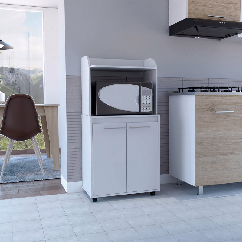 Kitchen Kart, Double Door Cabinet, One Open Shelf, Two Interior Shelves
